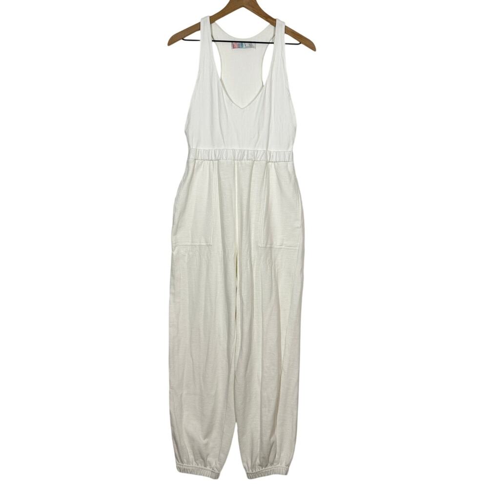 Free People Beach White Jogger Jumpsuit Medium White Racerback Boho Loungewear